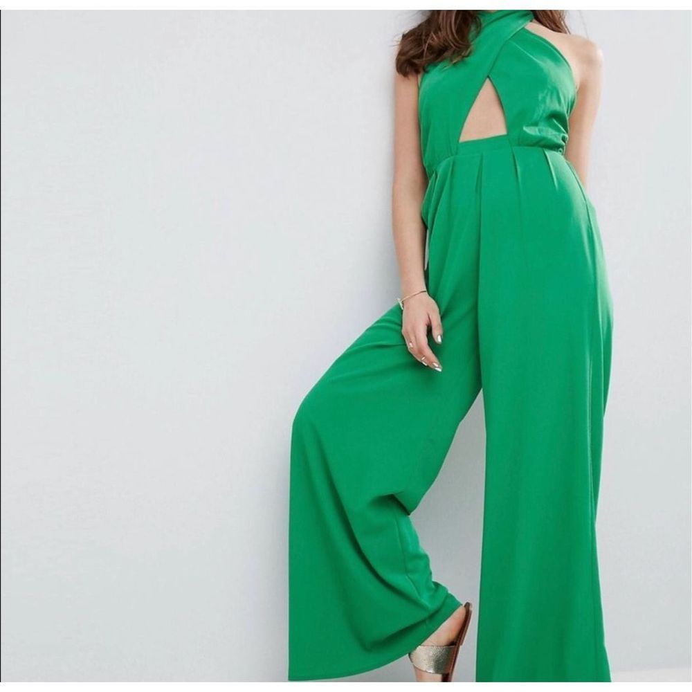 ASOS Halter Green Wide Leg Jumpsuit Size 4